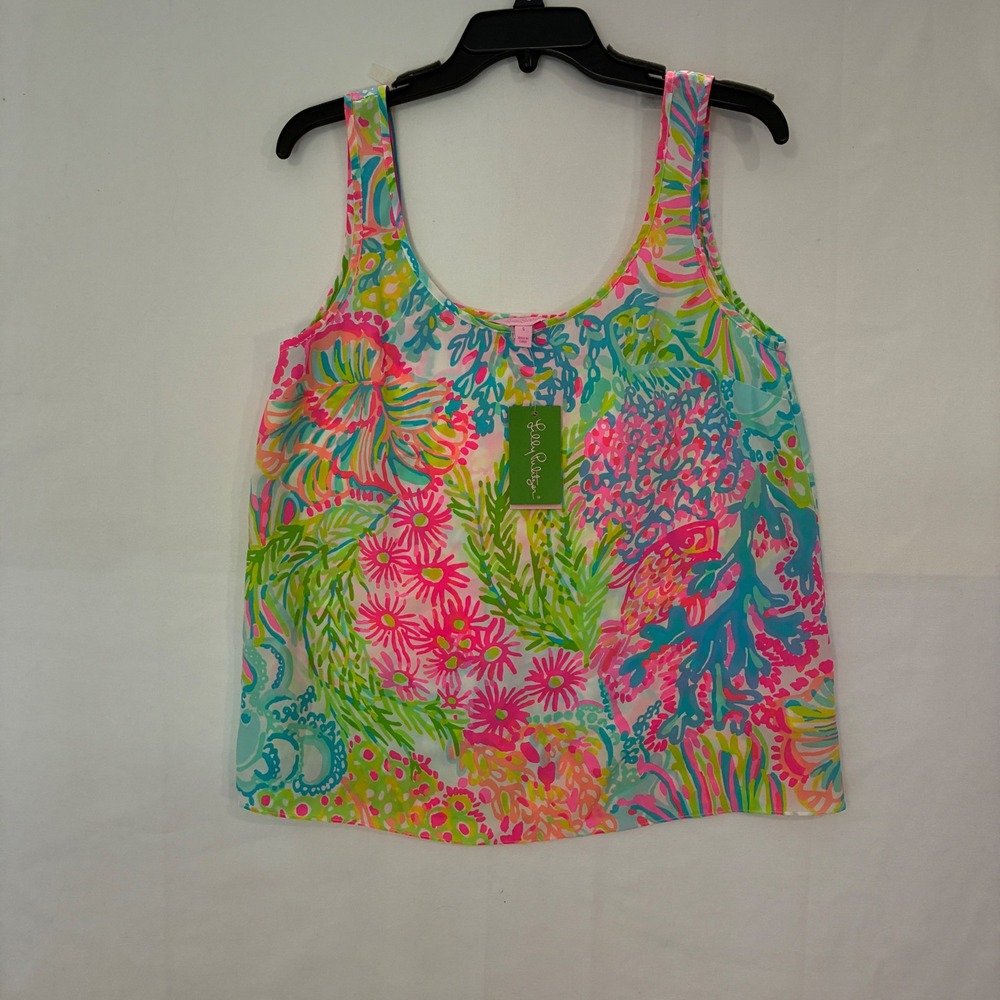 Lilly Pulitzer Women Cosmos Silk Tank Top Lovers Coral Small Preppy Coastal Chic